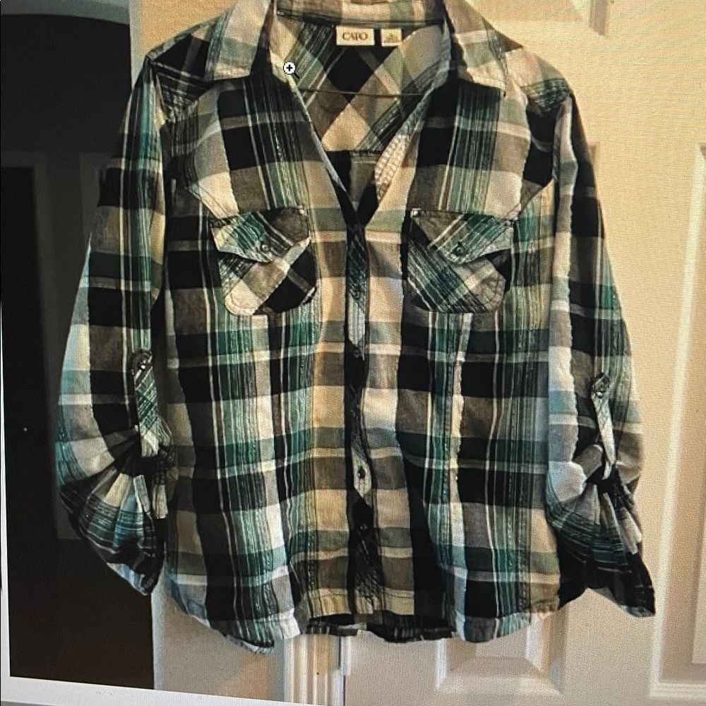 Cato plaid 3/4 Sleeve Button-Down Shirt XL